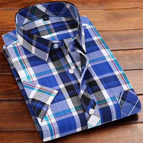 Fashion Brand Spring And Summer Short Sleeve Plaid Shirts Men Casual