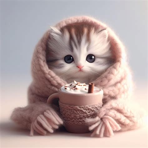 Premium AI Image Cute Kittens Are Wrapped In A Warm Blanket With A Cup Of Hot Tea