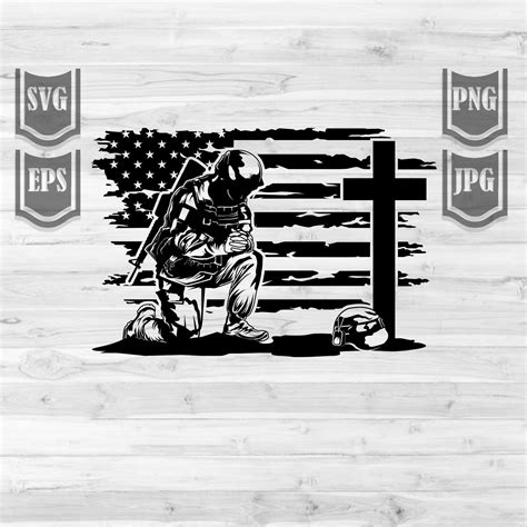 Us Soldier Kneeling At Cross Svg File Fallen Soldier Svg Etsy