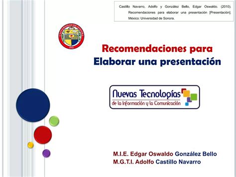 Recomendaciones al elaborar una presentación PPT