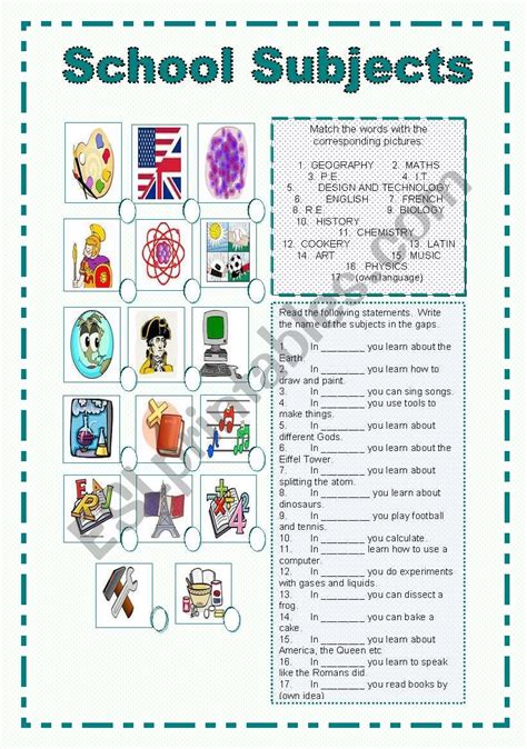 School Subjects Esl Worksheet By Pepelie