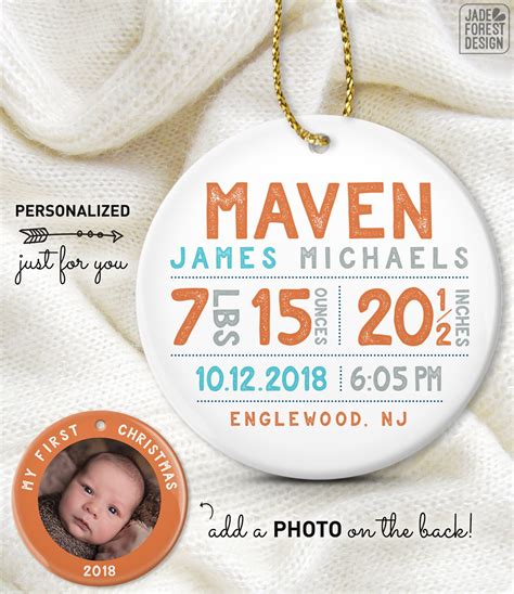 Personalized Baby Ornament, Baby First Christmas Photo Ornament, Baby Boy Birth Stats ...