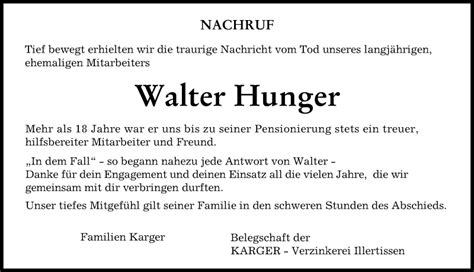 Traueranzeigen Von Walter Hunger Augsburger Allgemeine Zeitung