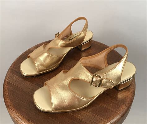 Gold Slingback Sandals 70s Vintage Etsy Slingback Sandal Slingback