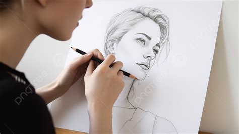 امرأة ترسم صورة لامرأة بقلم أسود اجعل صورة رسم خطي صورة الخلفية