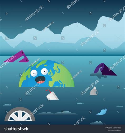 Earth Sinking Heavy Water Pollution Stock Vector Royalty Free