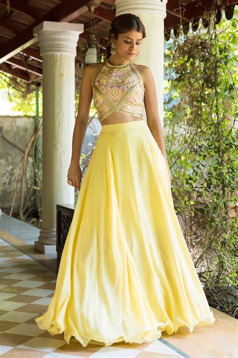 Buy Basanti Kapde Aur Koffee Yellow Georgette Halter Blouse And