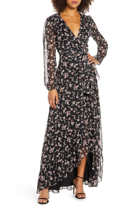 Wayf The Meryl Floral Long Sleeve Wrap Gown Nordstrom