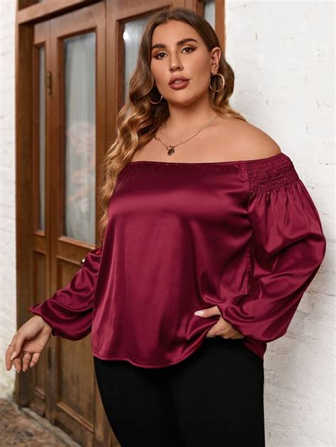 Shein Unity Plus Off Shoulder Lantern Sleeve Satin Blouse Shein Usa