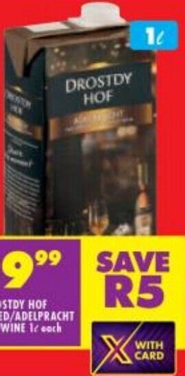 Drostdy Hof Claret Red Adelpracht White Wine 1L Offer At Shoprite Liquor