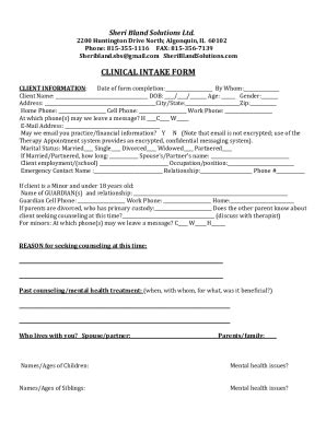 Fillable Online Clinical Intake Form Sheri Bland Fax Email Print