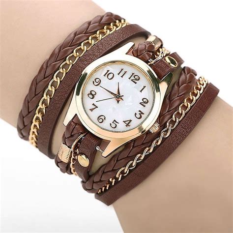 Relogio Feminino Dourado Pulseira Couro Marrom Bracelete R 34 99 Em