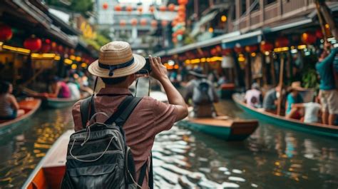 A Solo Traveler Capturing Photographs Of The Floating Markets In