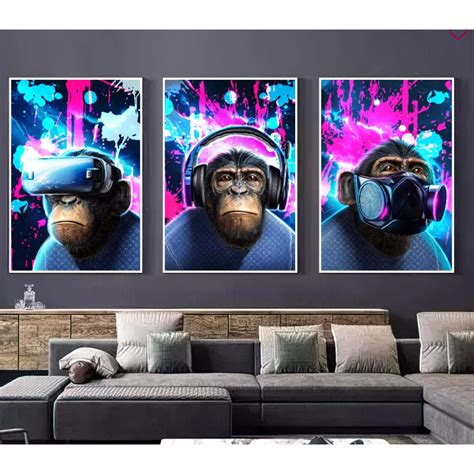 Quadro Decorativo Telas Macacos Arte Cego Surdo E Mudo Shopee Brasil