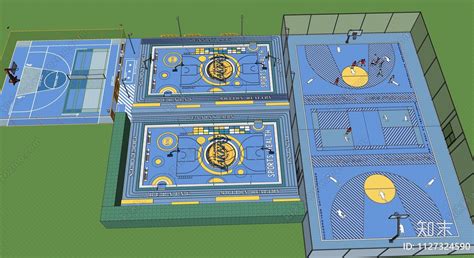 现代标准篮球场su模型下载【id1127324590】知末su模型网