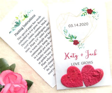 Plantable Hearts Love Grows Personalized Boho Wedding Favor Cards