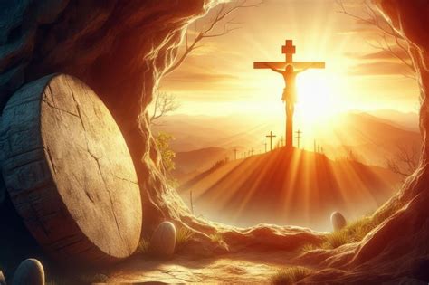 Premium Photo Empty Tomb With Crucifixion At Sunrise Resurrection Concept