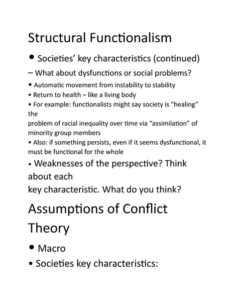 Sociology Notes Structural Functionalism Societies Key