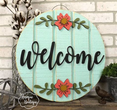 Front Door Decor Summer Door Sign Welcome Door Hanger Floral Wreath