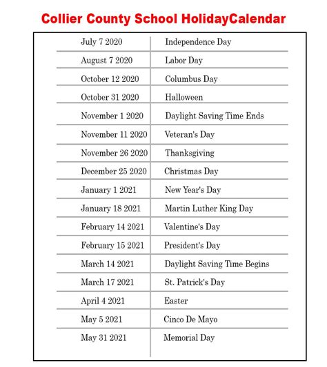 2020 Collier County Public School Calendar