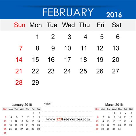 February 2016 Calendar Printable