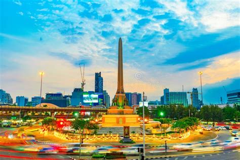 Victory Monument Roundabout With Light Trails Editorial Photography