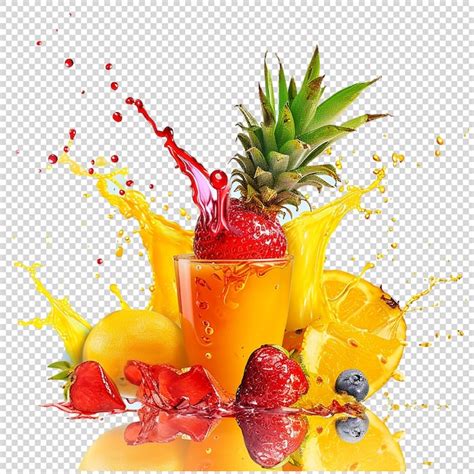 Misture Frutas E Suco Splash Em Fundo Transparente Psd Premium