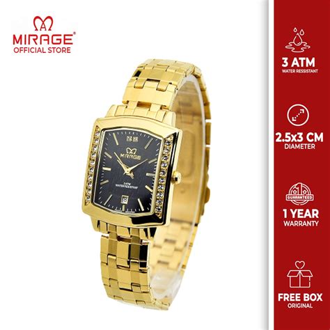 Jual Mirage Analog Original Jam Tangan Wanita Segi Permata Gold Emas