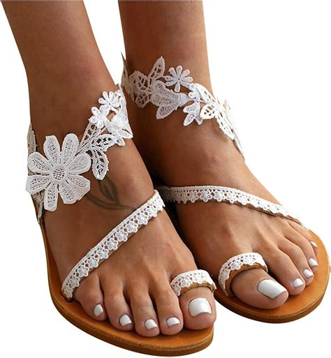 Dasongff Riemchen Sandalen Damen Flache Böhmen Strandsandalen Elegante