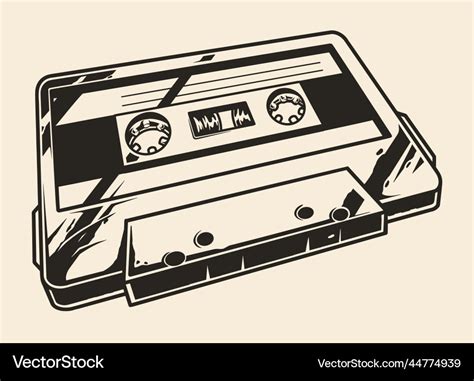 Music Cassette Monochrome Emblem Vintage Vector Image