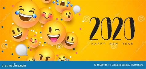 New Year 2020 Funny 3d Smiley Face Chat Icon Card Stock Vector