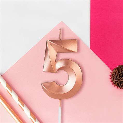 Vela De Aniversário Para Bolo Festa Rose Gold Numero 5 Grande Aniversá