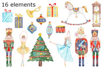 WATERCOLOR CLIPART Christmas Nutcracker Ballet Art Scrapbooking Vintage Png