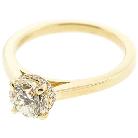 Hidden Halo Diamond Engagement Ring In Yellow Gold Certified For Sale