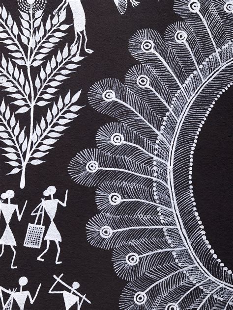 Dancing Peacock | Warli Art on Cotton | Exotic India Art