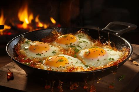 Premium Ai Image Morning Ritual Sizzling Sunny Side Up Eggs In A Frying Pan