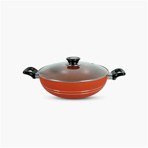 KLASSIC Red Wok Karahi Round Short Handle 40cm With Glass Lid