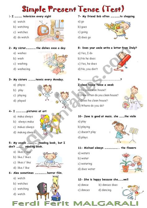 Present Tense Test ESL Worksheet By Ferdiferit 16