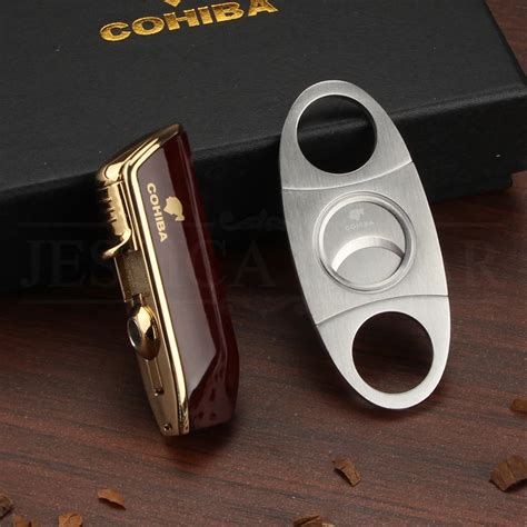 Cohiba Stainless Steel Sharp Cigar Cutter Metal Windproof Jet Flame