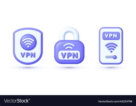 Set Vpn Icons In 3d Style Shield And Lock Vector Image