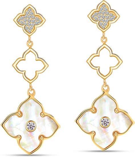 LeCalla 925 Sterlings Silver Mother Of Pearl Long Drop Earrings 14K