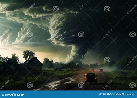 Um Sinistro Tornado Transportando Nuvens Sobre A Aldeia Inocente