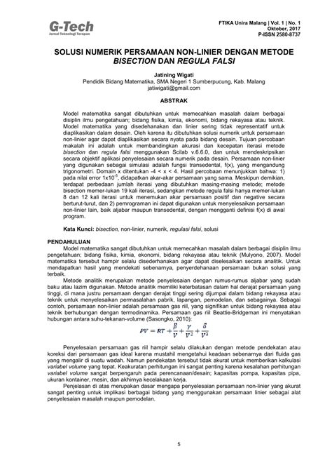 PDF SOLUSI NUMERIK PERSAMAAN NON LINIER DENGAN METODE BISECTION DAN