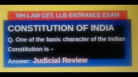 Constitution Of India Mcq For Mh Law Cet Llb Entrance Exam Youtube