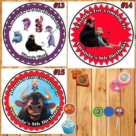 Ferdinand Birthday Round Stickers Printed 1 Sheet Cup Cake Toppers Fav Virginia Design Shop