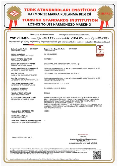 Tse Certificate Dikkan Cable