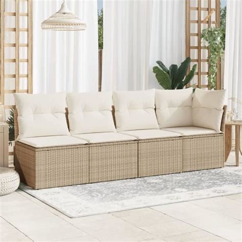 Zerodis Canap De Jardin Avec Coussins Places Beige R Sine Tress E