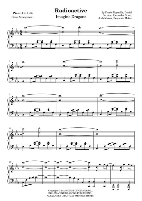 Radioactive Arr Piano Go Life Sheet Music Imagine Dragons Piano Solo