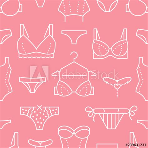 Lingerie Seamless Pattern With Flat Line Icons Of Bra Types Panties