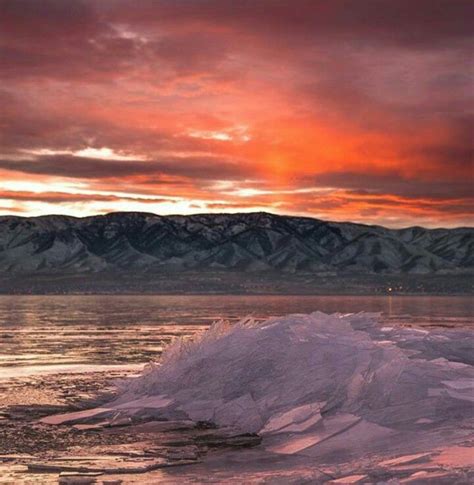 Beautiful Sunset and Icy Lake in Salt Lake City, Utah | Antelope island ...